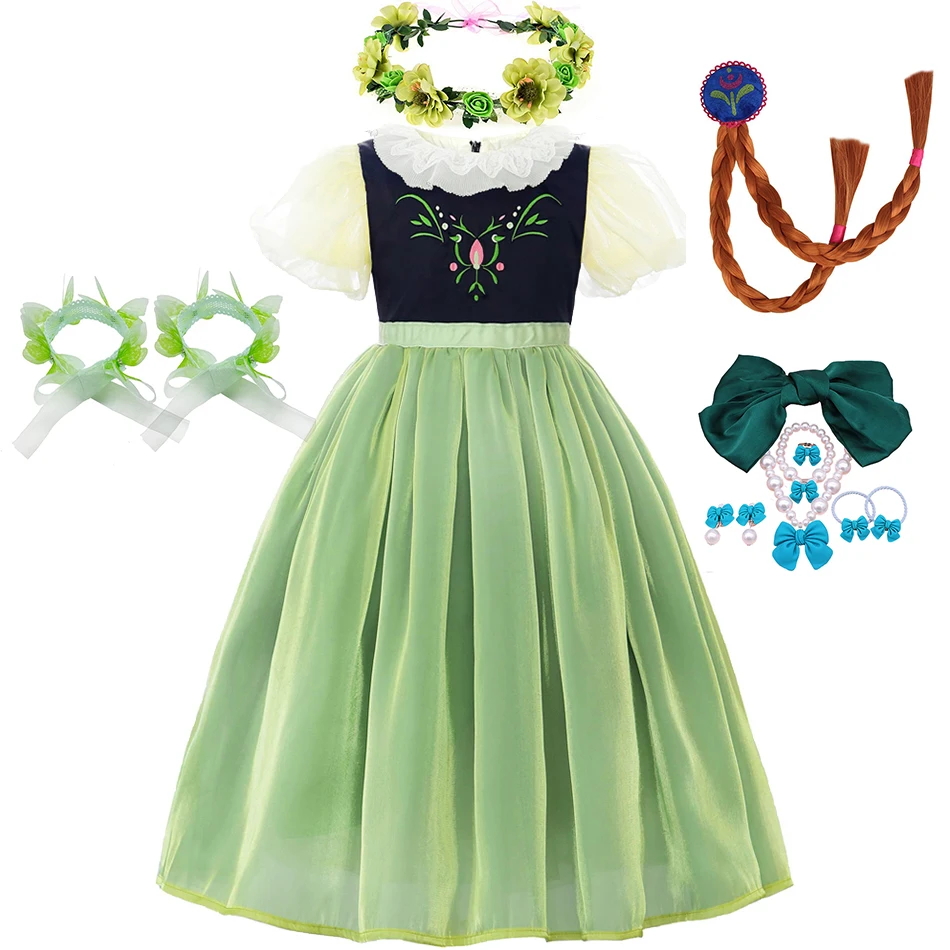 Green Anna Dress For Girls Princess Cosplay Costume Halloween Princess  Party Fantasy Clothes 2-10 Yrs Kid Birthday Surprise Gift - AliExpress 1501
