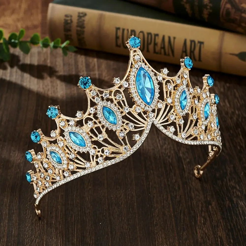 Luxury Shiny Baroque Crown Metal Multicolor Princess Tiara Bridal Hair Tiara Headwear Rhinestone Crown Dress Accessories