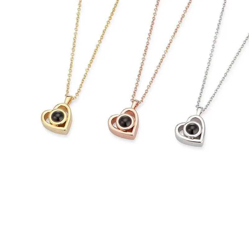 Custom Color Photo Projection Necklace With Rotating Rose Gift Box Heart Pendant For Women Stainless Steel Chain 2025 Jewelry