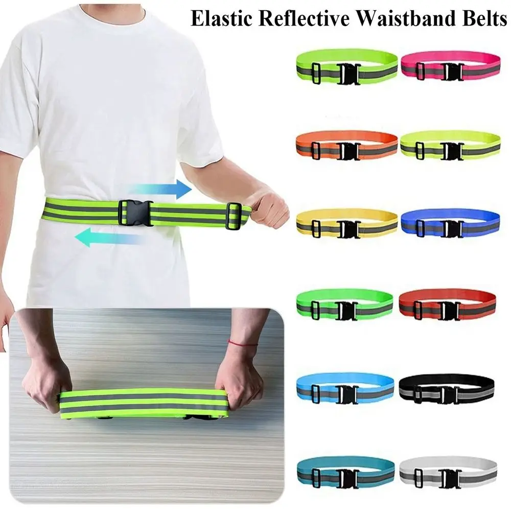 Waist Adjustable Reflective Waistband Belts 4*1.5cm Elastic Running Cycling Waistband 8 Colors Sport Safety Belts