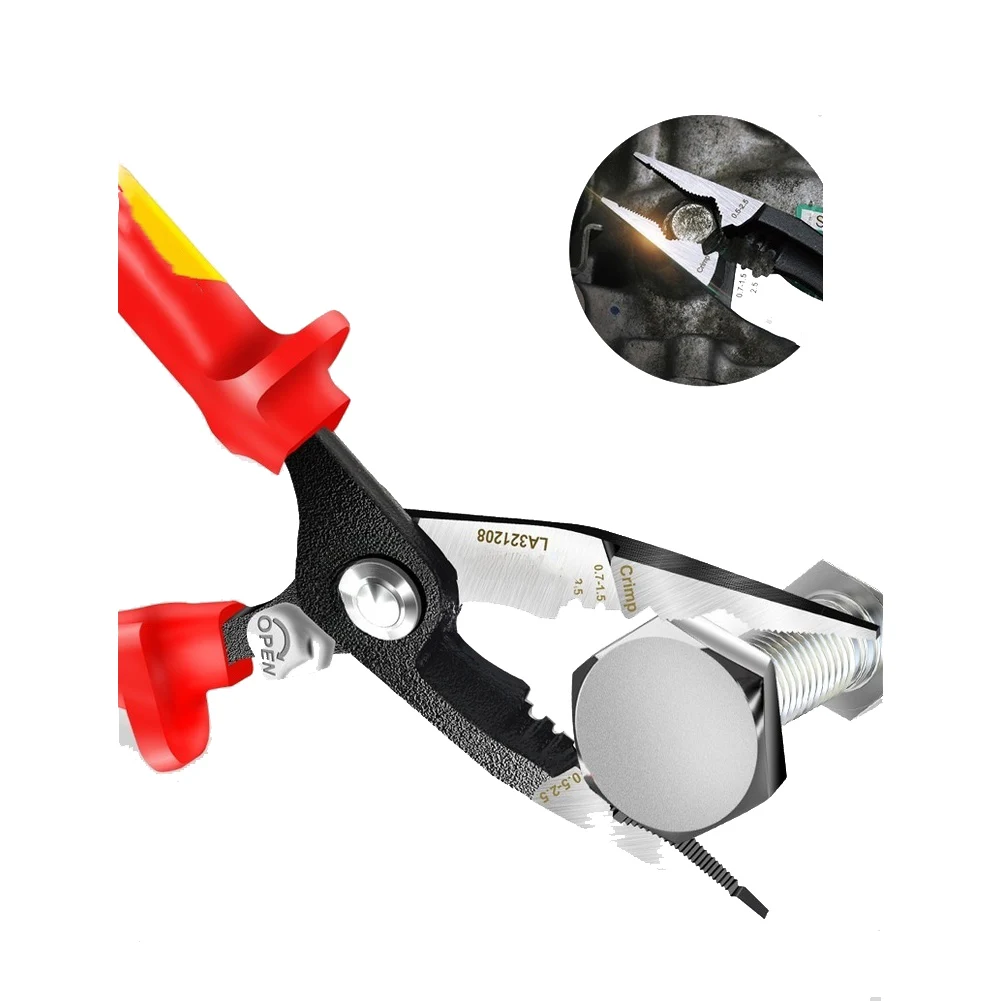 

5 in 1 Insulated Crimping Pliers with 1000V VDE Certification for Electrical Wire Stripping and Cable Cutting Tasks