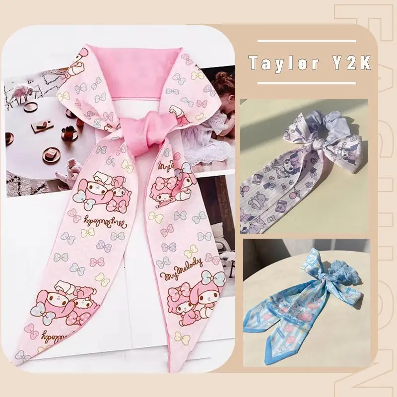 2023 Sanrio Cinnamoroll Hairband Anime Kuromi Hairpin Fashion Exquisite Kawaii Cartoon Scarf Y2K Girls' Weaving Lolita Headwear