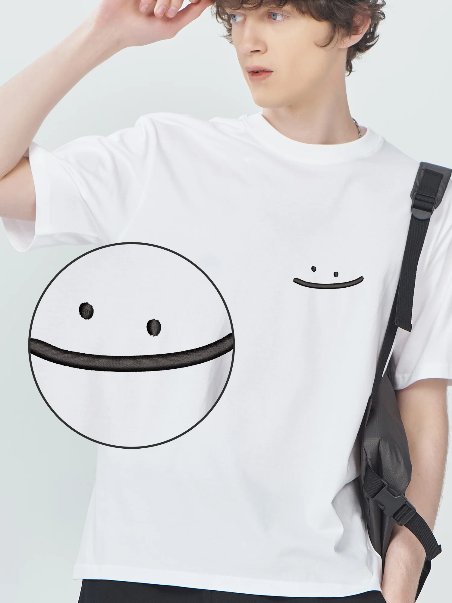 

Smile Drawing Symbols Embroidered T shirts Luxury Clothing Cotton T Shirts For Men women Summer Breathable Tops