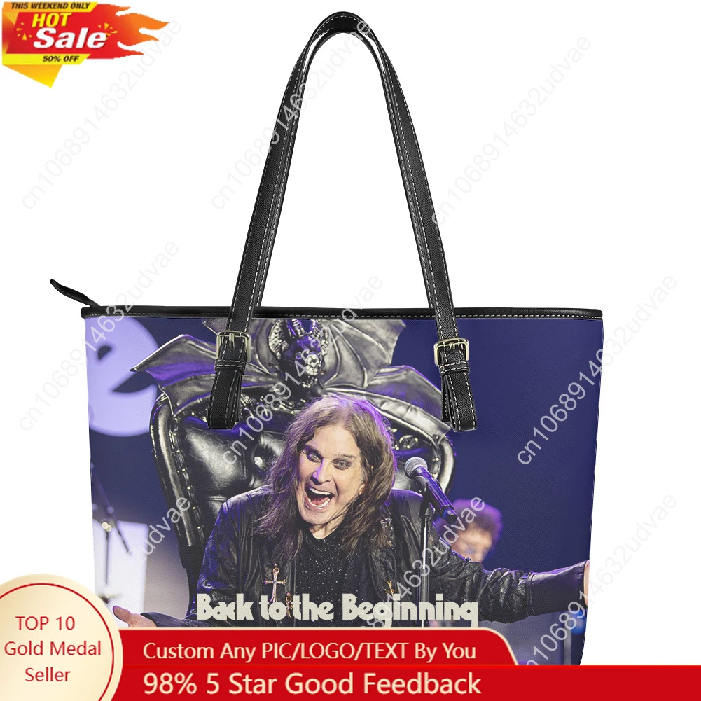 

Ozzy Osbourne Tote Bag Purse Womens Mens Personalized Text Image PU Leather Back To The Beginning Handbag Shopping Gift Bags