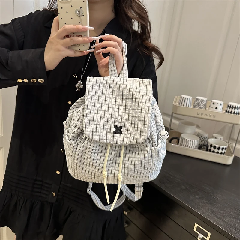 Trendy College Canvas Backpack Women's 2025 New Style Casual Hiking Bag Single Shoulder Bucket Bag Soft Handle Commute Style