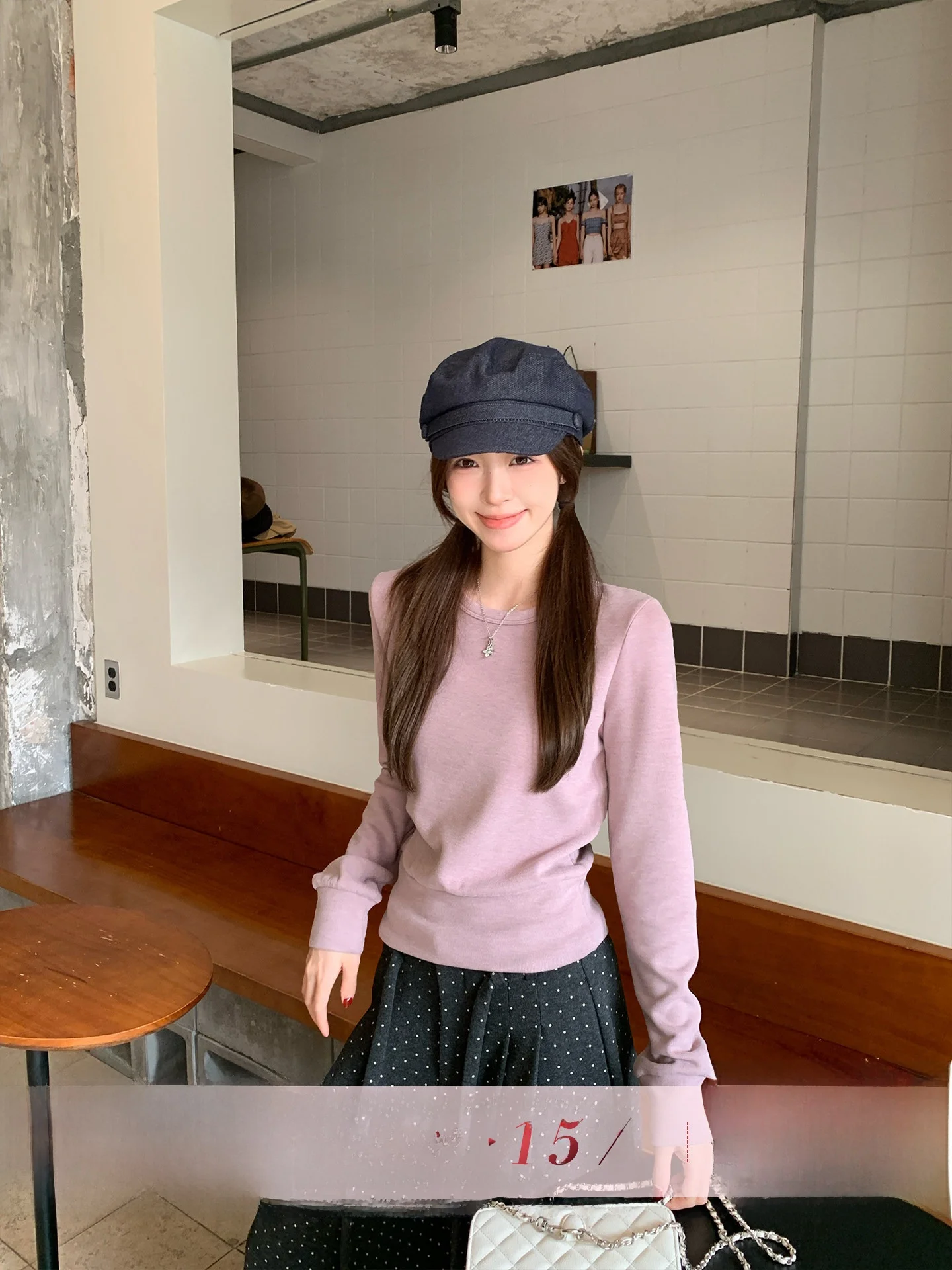 

Morning Bloom Purple Long Sleeve Women's T-shirt High Waist Base Layer Inner Wear Short Top Korean Style Spring Fashion