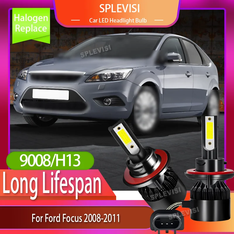 

2pcs Warranty Protected H13 Headlight Car LED Bulbs 12v 60w 6000LM/Bulb Headlamps Aluminium For Ford Focus 2008 2009 2010 2011