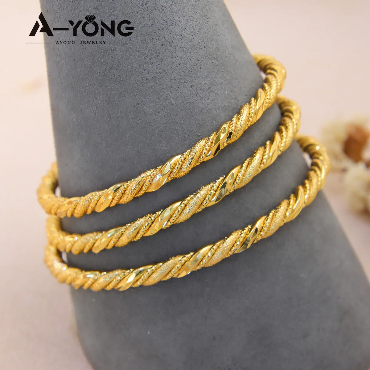 Arab Gold Color Twist Rope Chain Bracelets 21k Gold Plated Luxury Italian Cuff Bangles Brazilian Women Wedding Party Jewelry