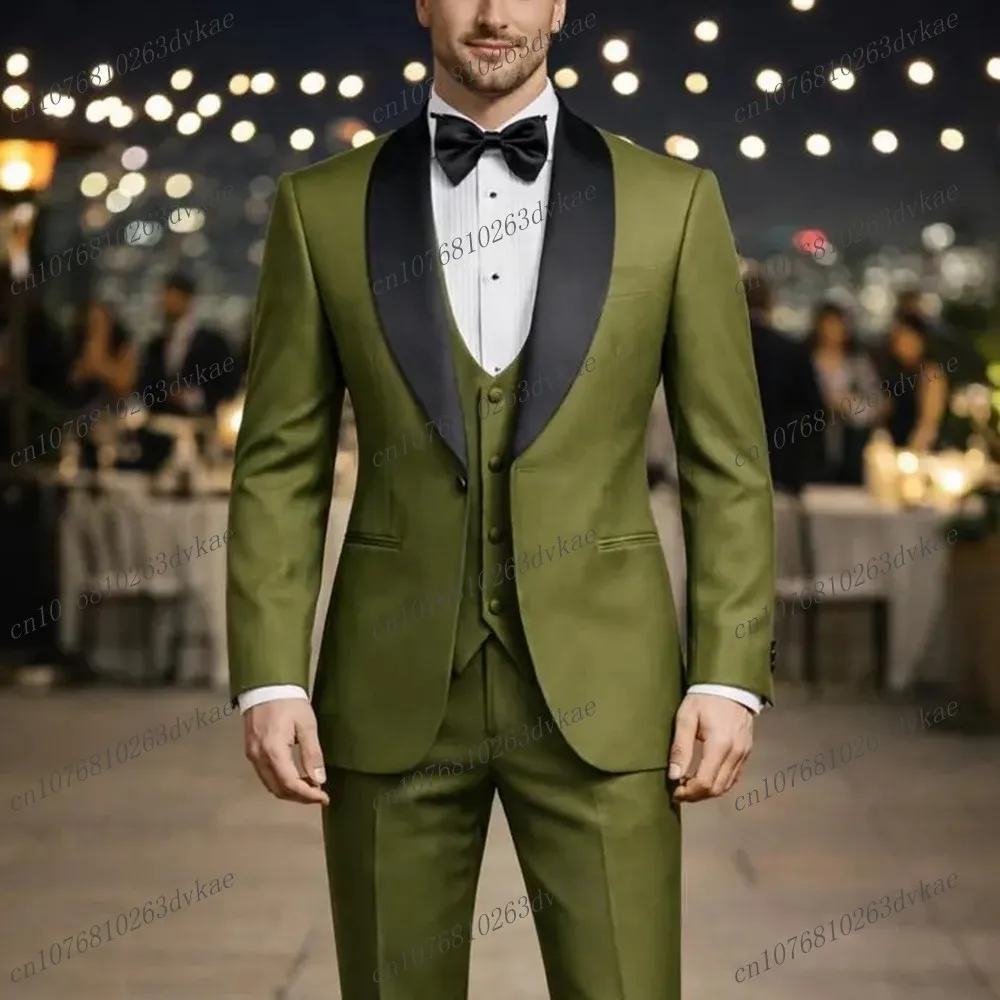 

Черный и армейско-зеленый мужской костюм для свадьбы, торжеств, официальных мероприятий, жениха, свидетеля, выпускного вечера, деловой мужской смокинг, комплект из 3 предметов: пиджак, жилет, брюки