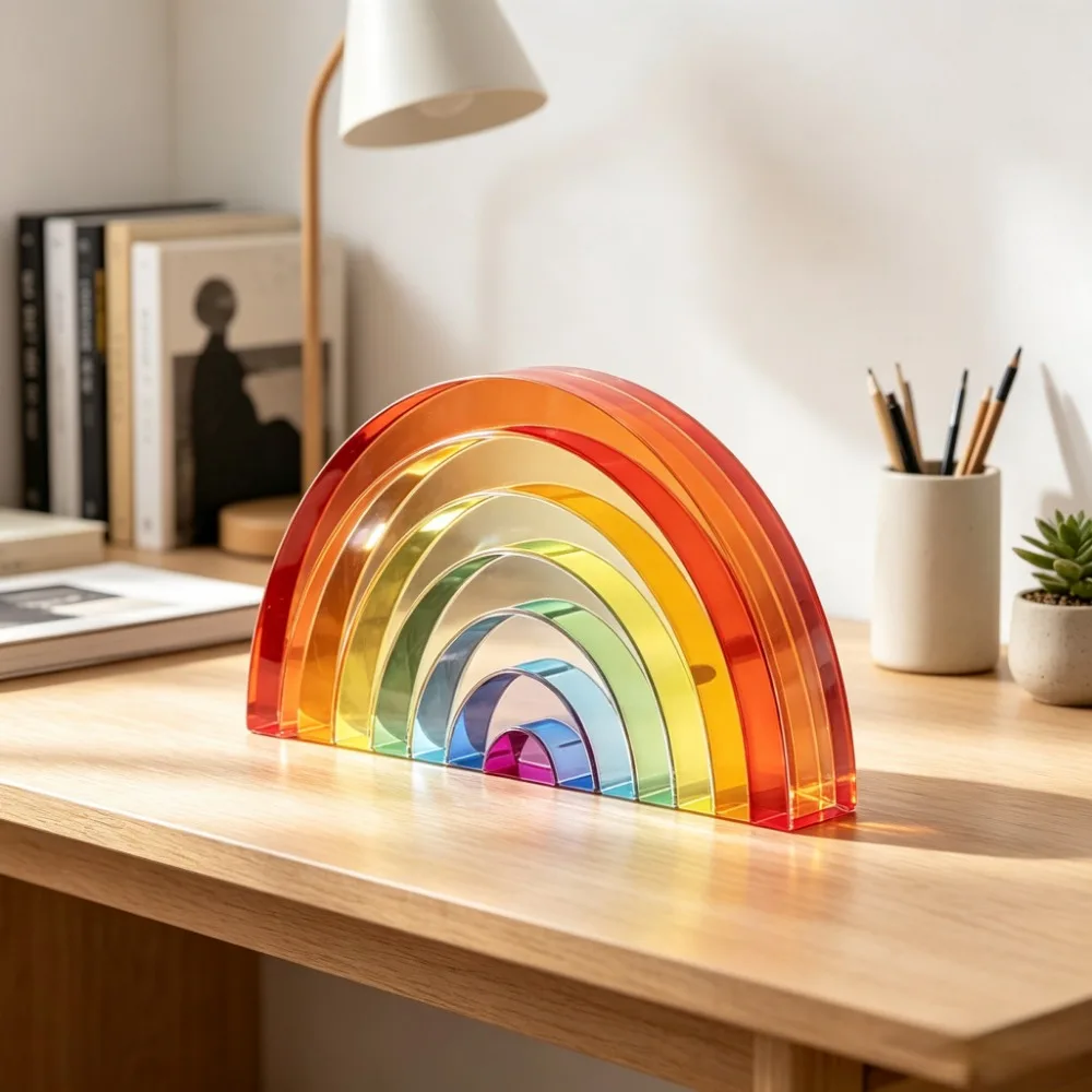 Patchwork Rainbow Acrylic Sculpture Transparent Colorful Statue DIY Blocks Figurine Home Decor Ornament Decorative Accessories