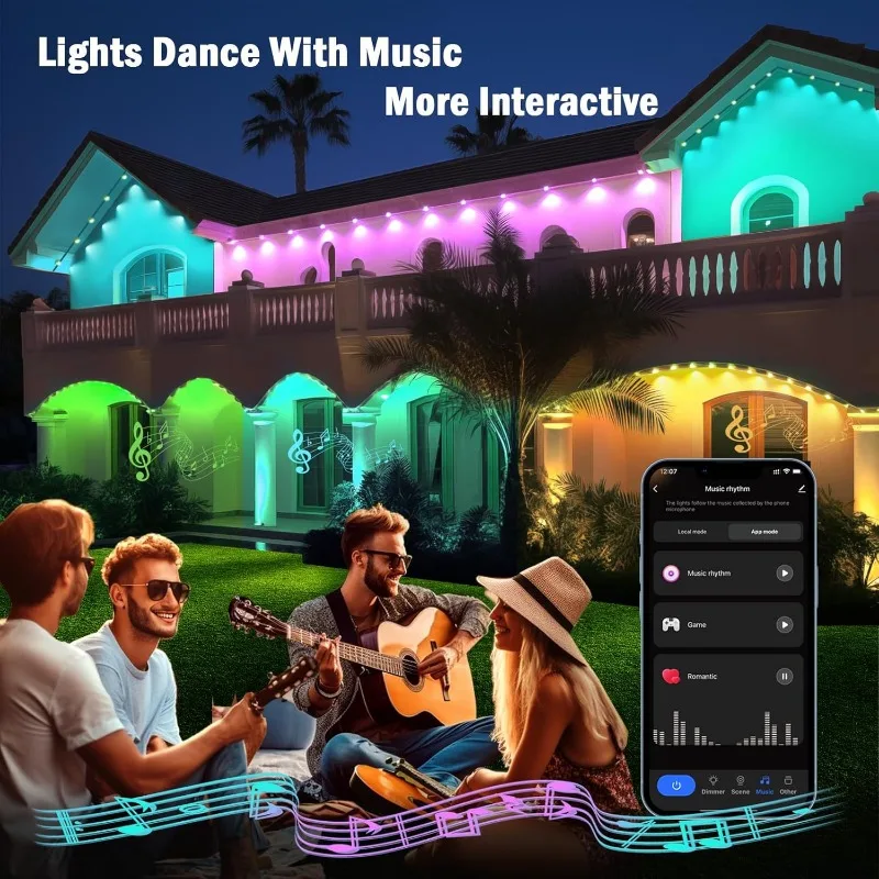 Permanent Outdoor Christmas Lights 100ft,Smart RGB Outdoor Lights Color Changing Eave Lights with 63 Scene Modes, APP,Voice,