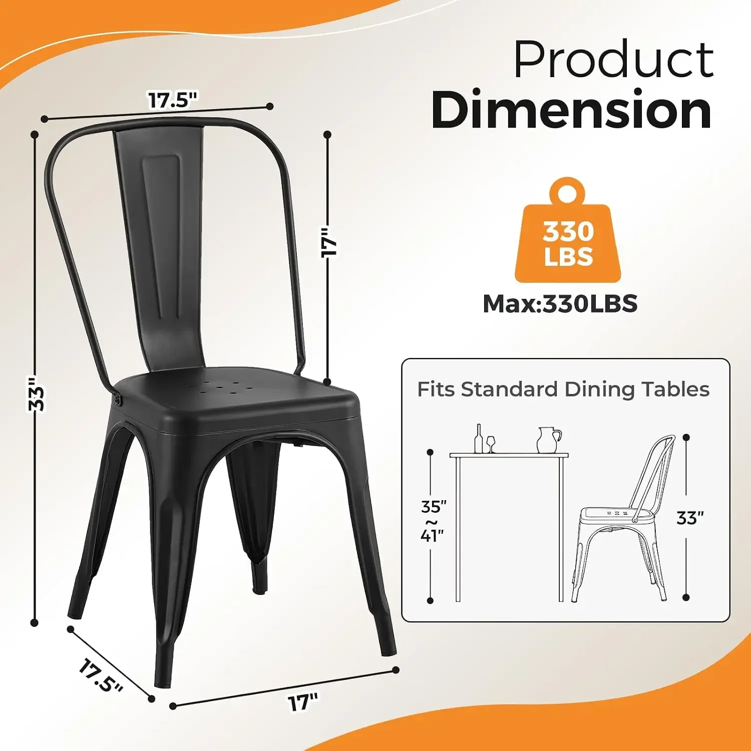 Metal Dining Chairs with Backrest, Stackable, Matte Black, 12 Pack | Easy Assembly, Non-Slip Feet, 330 lb Capacity, Kitchen, Res