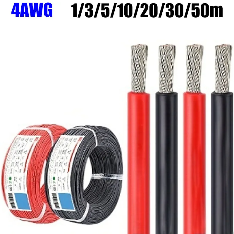 

4AWG Heat Resistant Silicone Wires Electrical Cable 25mm² Red Black Soft Silicone Wire For Car Automotive Battery Solar Panel RV