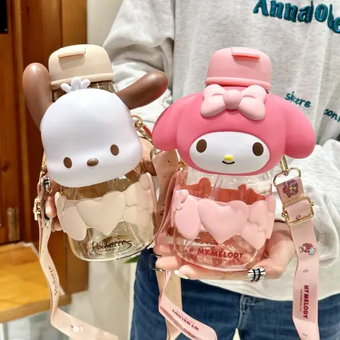 2024 Sanrio Kuromi Niedlicher Wasserbecher für Mädchen, schöne Kinder, Strohhalm, große Kapazität, Wasserkocher, Flasche, Geburtstagsgeschenk für Frauen, Studenten