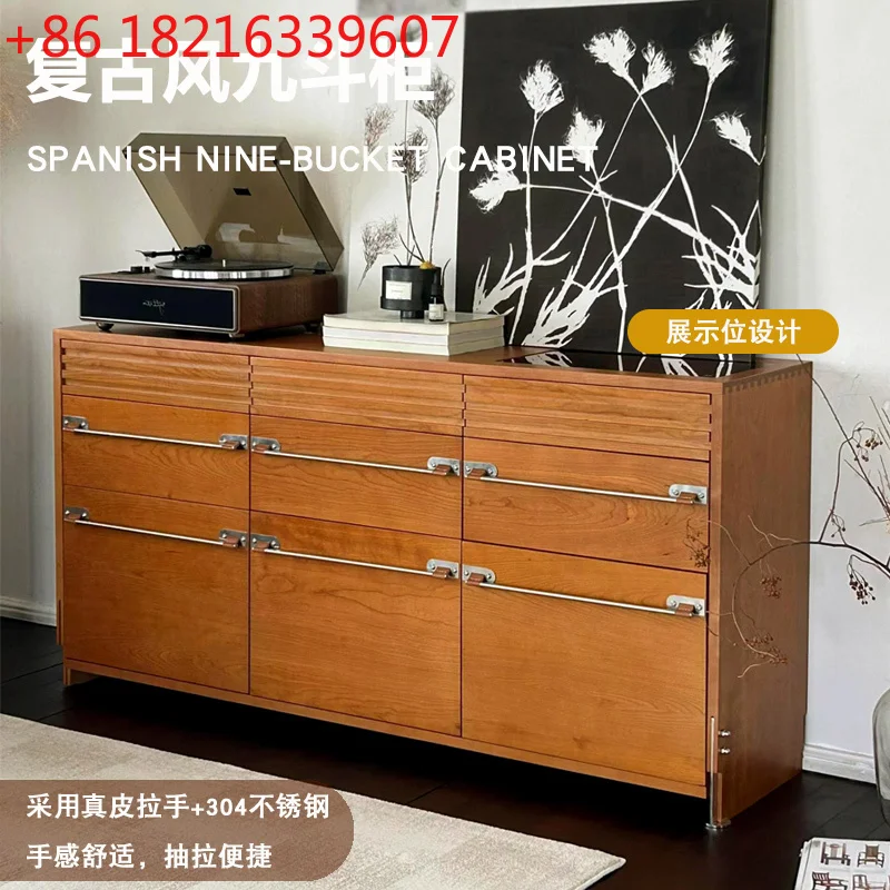 

French retro solid wood chest in the ancient style against the wall solid wood modern simple storage