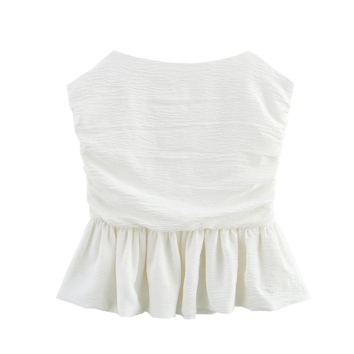 

Zevity 2025 Women Fashion Strapless Solid Color Slim Blouse Female Side Zipper Shirt Blusas Chic Hem Pleat Ruffles Tops LS9025