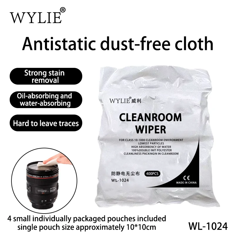 WYLIE WL-1024 Anti-Static Cleaning Wipes 400Pcs Pack Dust-Free Lint-Free Cloth for Phone LCD Screen Repair Cleaning Tool Kit Set