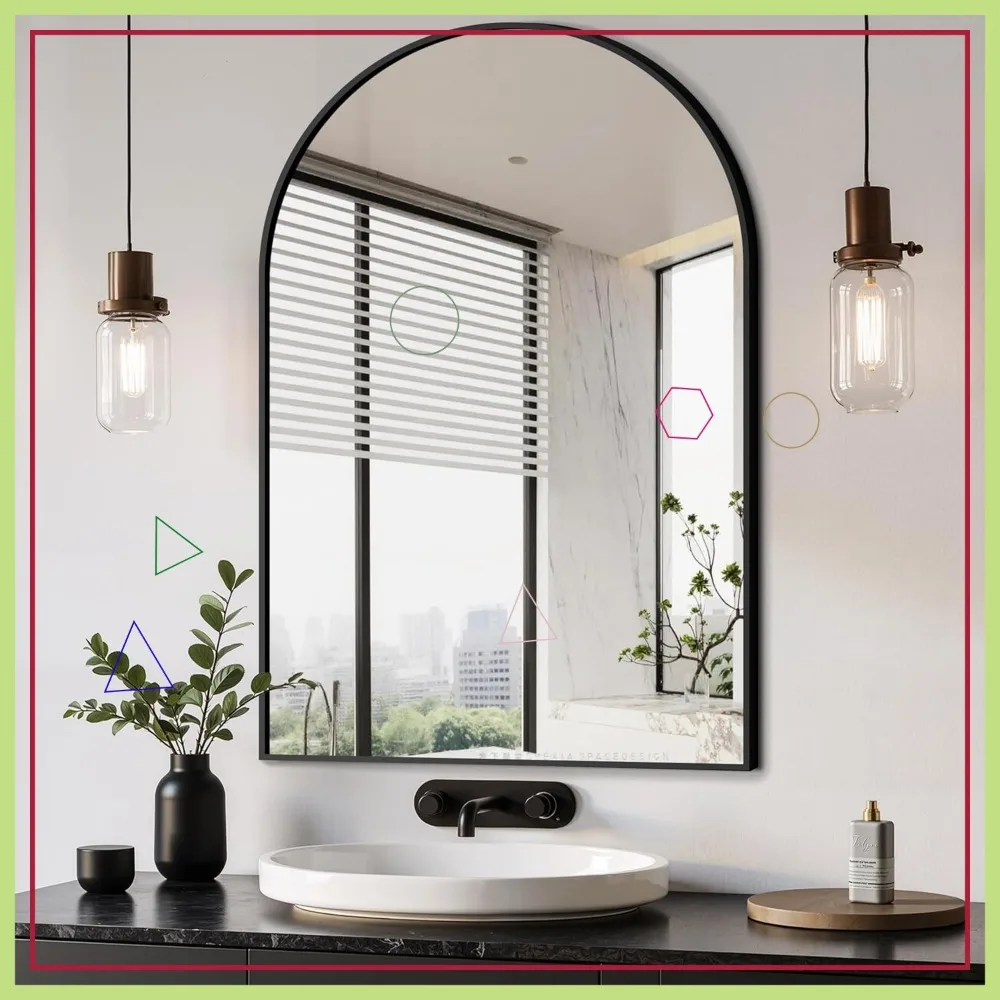 

24x36 Arched Wall Mirror, Shatter-Proof Glass, Black Frame for Bathroom Bedroom Living Room Entryway