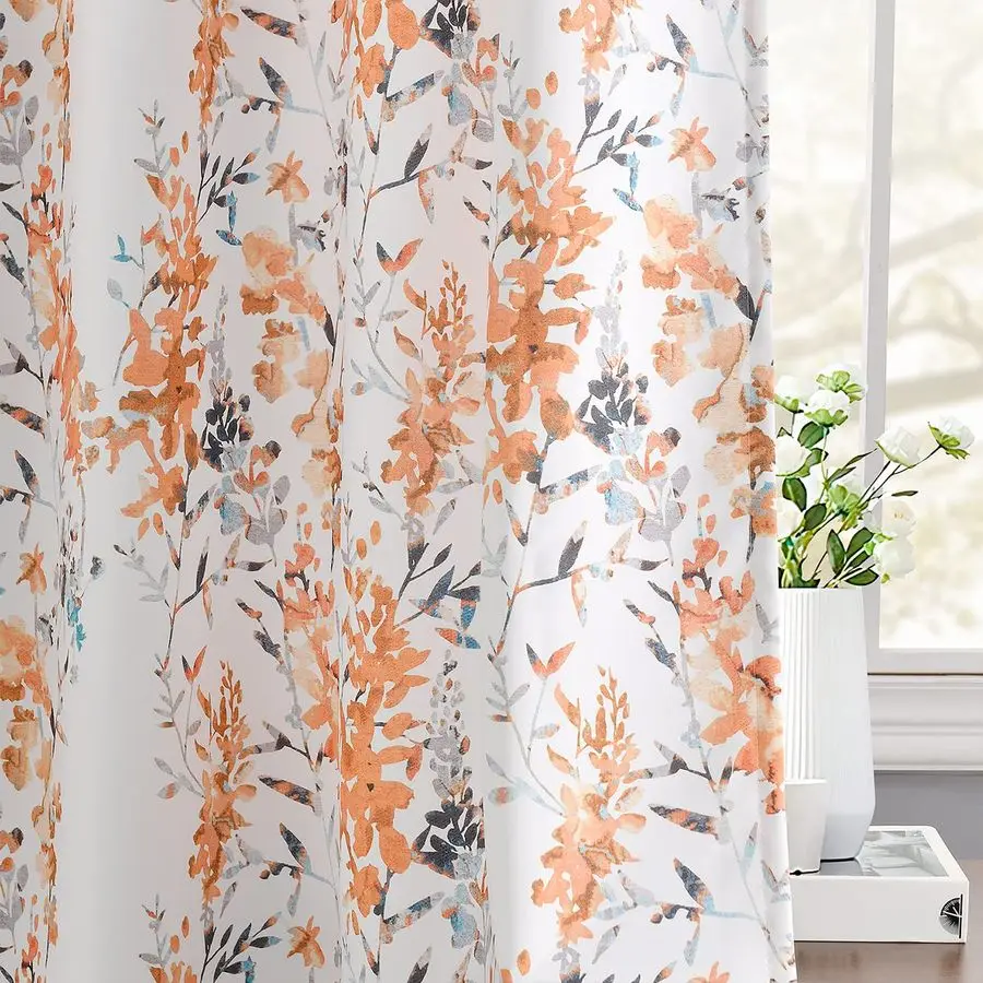 

Orange White Curtains for Living Room, Classic Vintage Branch Floral Patterned Room Darkening Curtains 84 Inch Length 2 Panels S