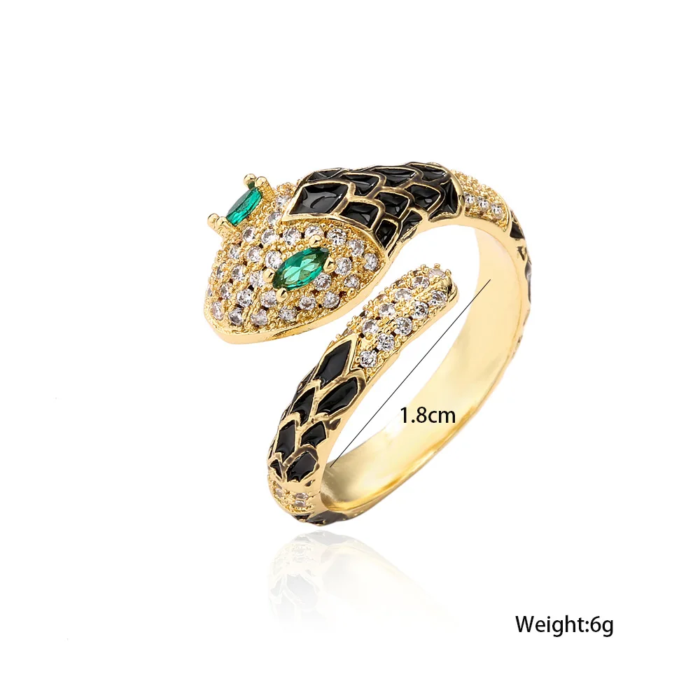 Dropping Oil Open Rings For Women Luxury Zircon Snake Ring Gold Color Adjustable Rings Animal Jewelry