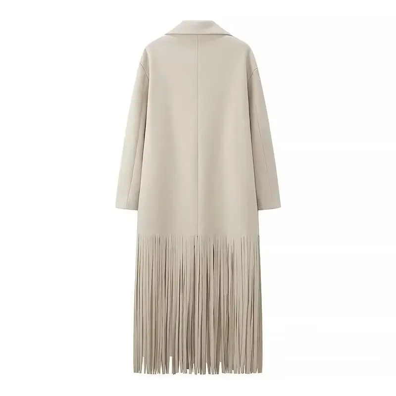 2024 herbst Winter Mode Quaste Einfarbig Oansatz Mantel WomanLoose Temperament Lange-sleeve Tasche Mantel Weibliche Streetwear – Detail 7