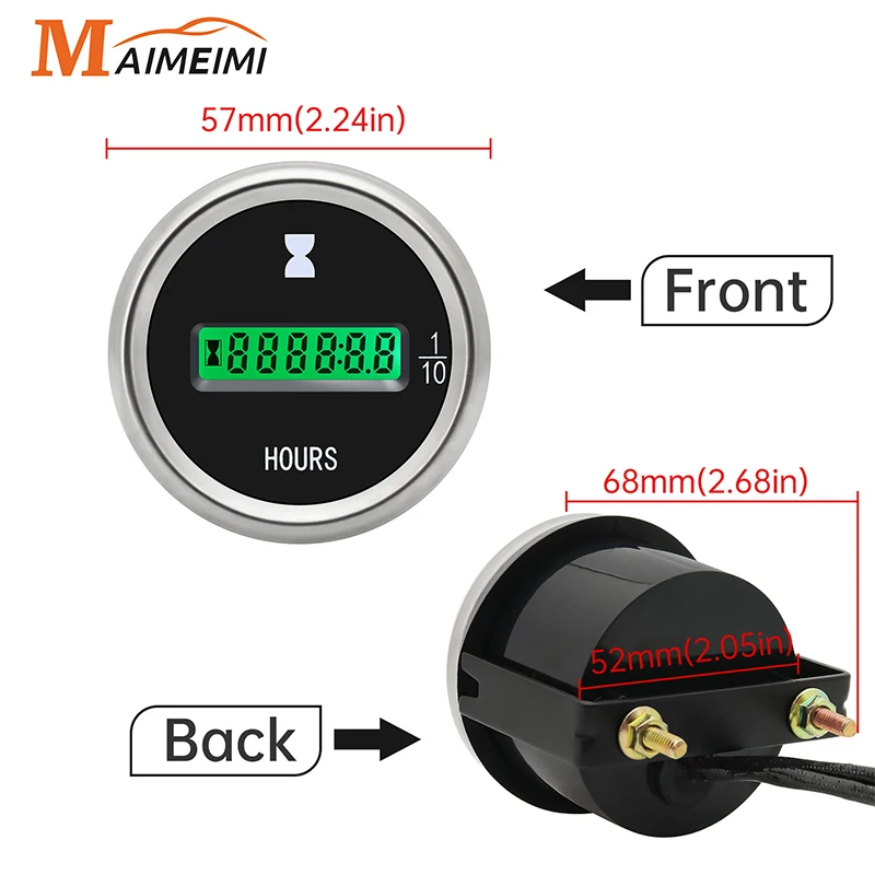 52mm Electronic Hour Meter Green LED Digital Hours Gauge Counter Universal for Motorcycle Car Marine Boats ATV 12V 24V