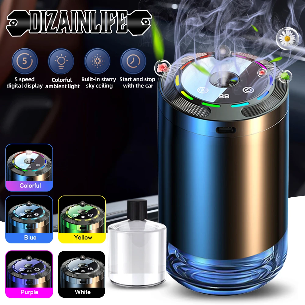 Difusor de Aroma para coche, ambientador inteligente con aceite esencial de 50ml, proyector de estrellas LED, 5 modos de detección automática para oficina, escritorio y dormitorio