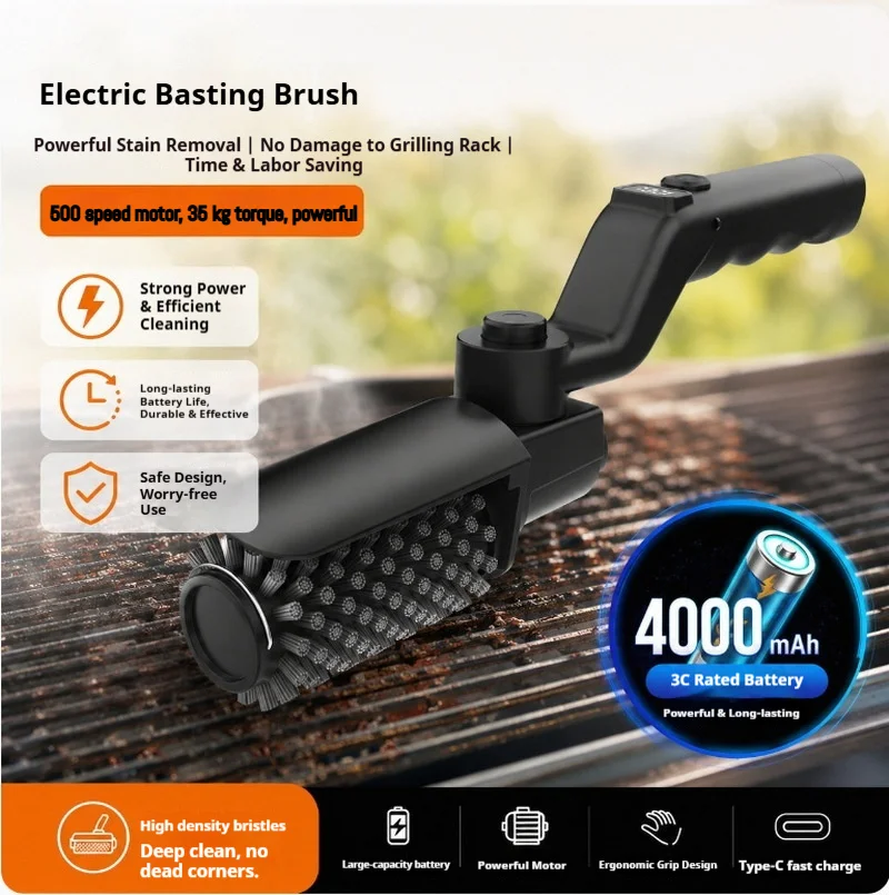 Electric Bbq Grill Brush Rechargeable 4000 Mah Heavy Grease Non Scratch For Bbq Grate Deep Cleaning No Dead Angle Type C