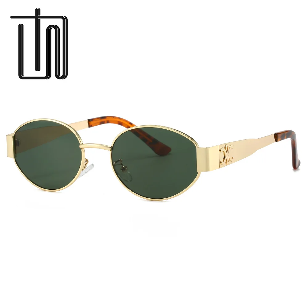 Classic Vintage Oval  Sunglasses New Elliptical Frame Metal Frame Personalized Sunglasses Outdoor Shades Uv400 Trendy Fancy Gift image 4