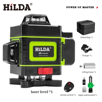 HILDA 3D/4D laser level 12/16 line level self-leveling 360 horizontal and vertical cross super powerful green laser level
