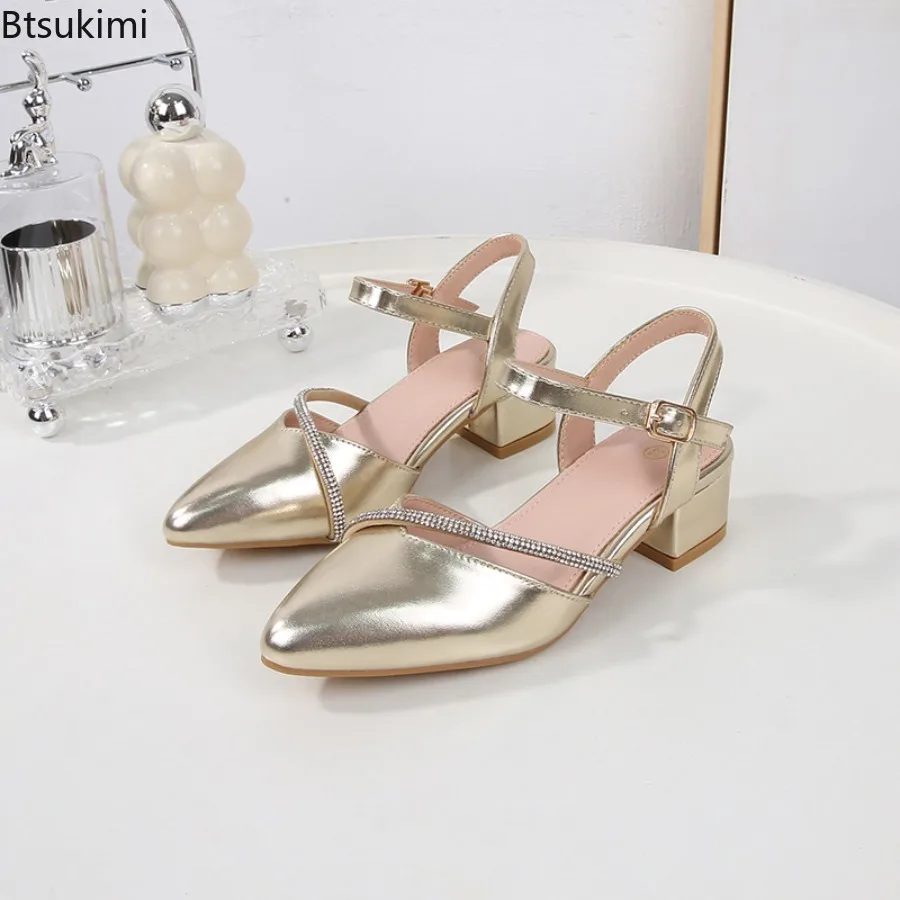 Girls' High Heels Sandals Fashion Rhinestone Pointed Toe Children's Princess Shoes Fashionable Solid Color Evening Party Shoes