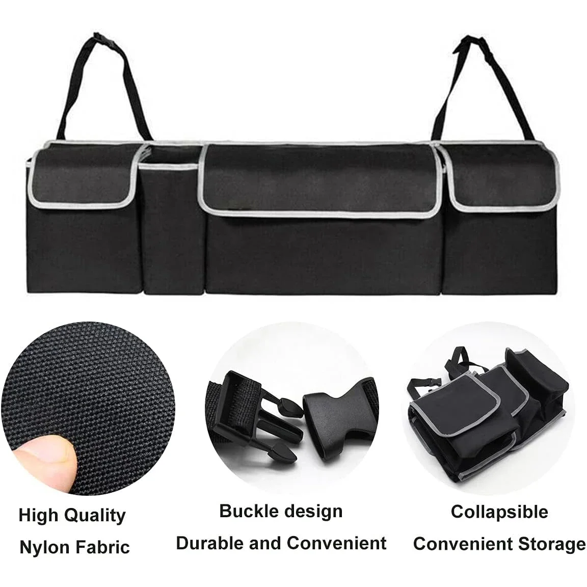 Car Trunk Organizer Universal Adjustable Auto Storage Bag Capacity Backseat Clean Storage Vehicle Cargo Mesh Holder Pocket Black