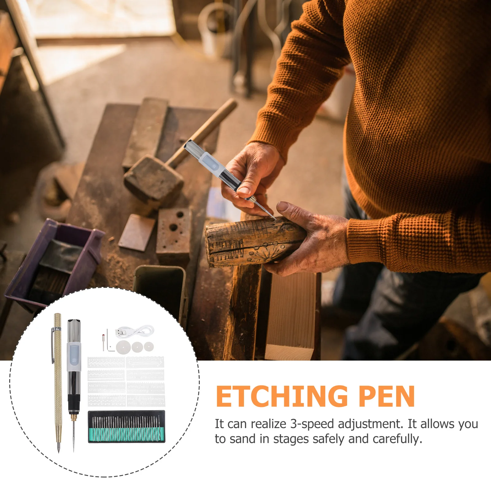 

1Set Electric Grinding Pen 25W 3 Gear Adjustable Professional Engraving Pen Cordless Lightweight Ergonomic Handle for DIY