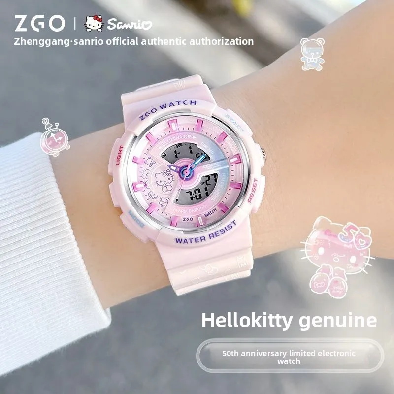 ZGO Co-branded HelloKitty 50th Anniversary Edition Luminous Waterproof Children's Watch Colorful Pink
