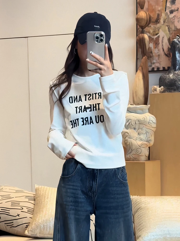 한국 슬림핏 다용도 캐주얼 롱 슬리브 티셔츠 여성용 신상 여름 자외선 차단 탑 면 폴리에스터 혼방