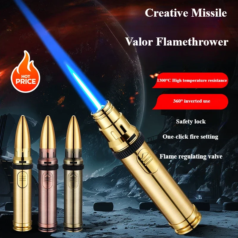 

New Airbrush Turbine Metal Blue Flame Gas Lighter Kitchen Cooking Smoking Accessories Windproof BBQ Cigar Lighter