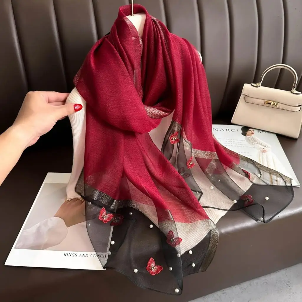 

2024 Luxury Brand Solid Silk wool scarf for Women Shawls Scarves Summer Hijab Fashion Warm Long Bandana Foulard Pashmina Poncho