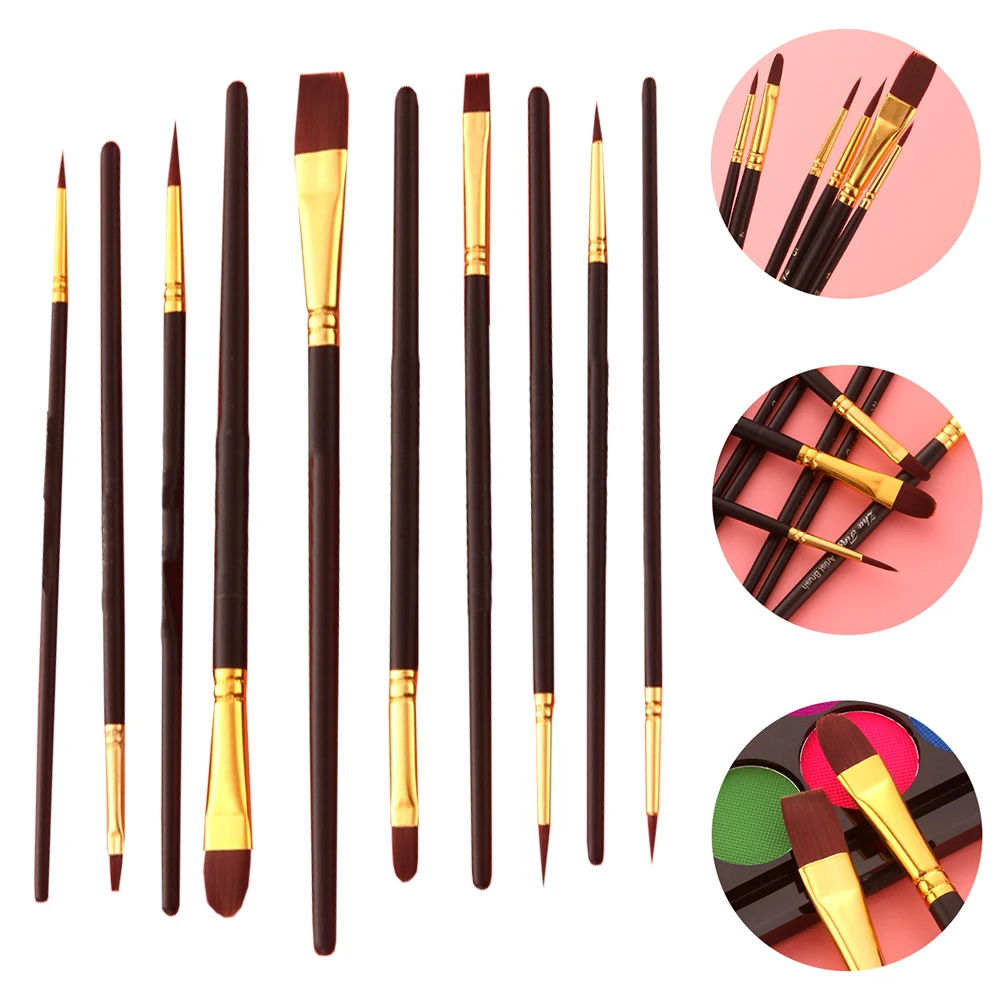 

10 Pcs Professional Paintbrush Set Durable Nylon Hair Brushes for Watercolor Oil Acrylic Painting Lightweight Portable Art