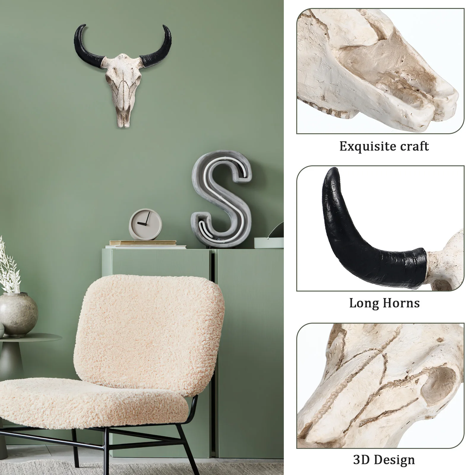 

Modern Cow Head Wall Decor with Resin Skull Animal Hanging for Living Room Bedroom Western Style Interior