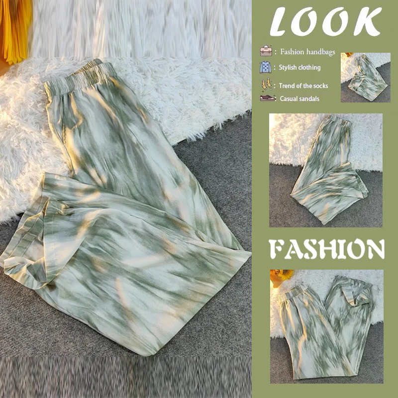 

High Waist Dyed Pants Women's Thin Wide Leg Loose Drapey Trousers Fashionable Commute Style Polyester Fiber Summer Collection