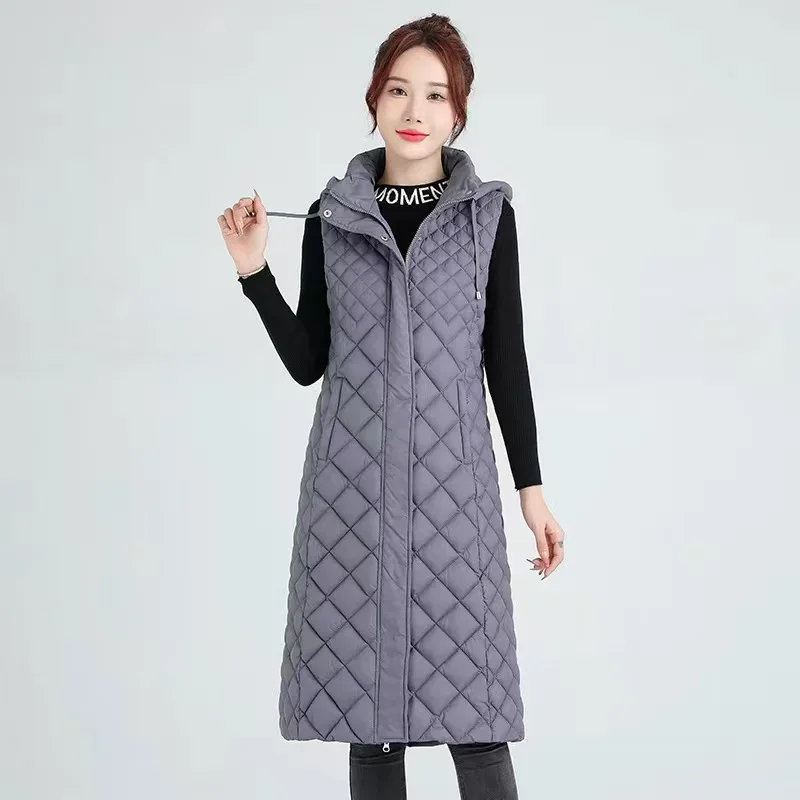 

Women Winter Coat Down Cotton Vest New Fashion Long Hooded Warm Sleeveless Cotton Waistcoat Jacket Ladies Female Tops XQ232