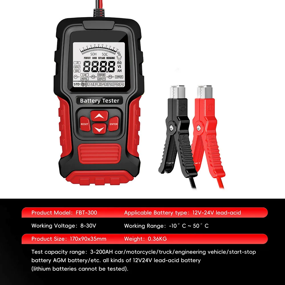 12V 24V Measurement Diagnostic Tool Lead-acid Battery Test for Vehicle Truck Motorcycle SUV LCD Digital Car Battery Tester