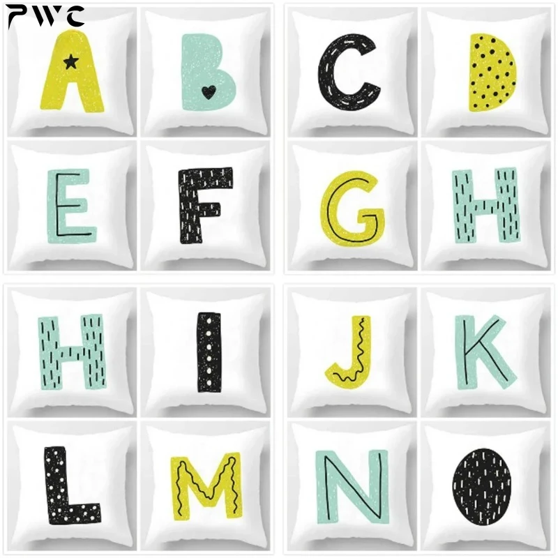 

English 26 Letter Cushion Cover Alphabet Pillow Cover Child Name Combination Letter Home Sofa Bedroom Hotel Pillowcase 45X45CM