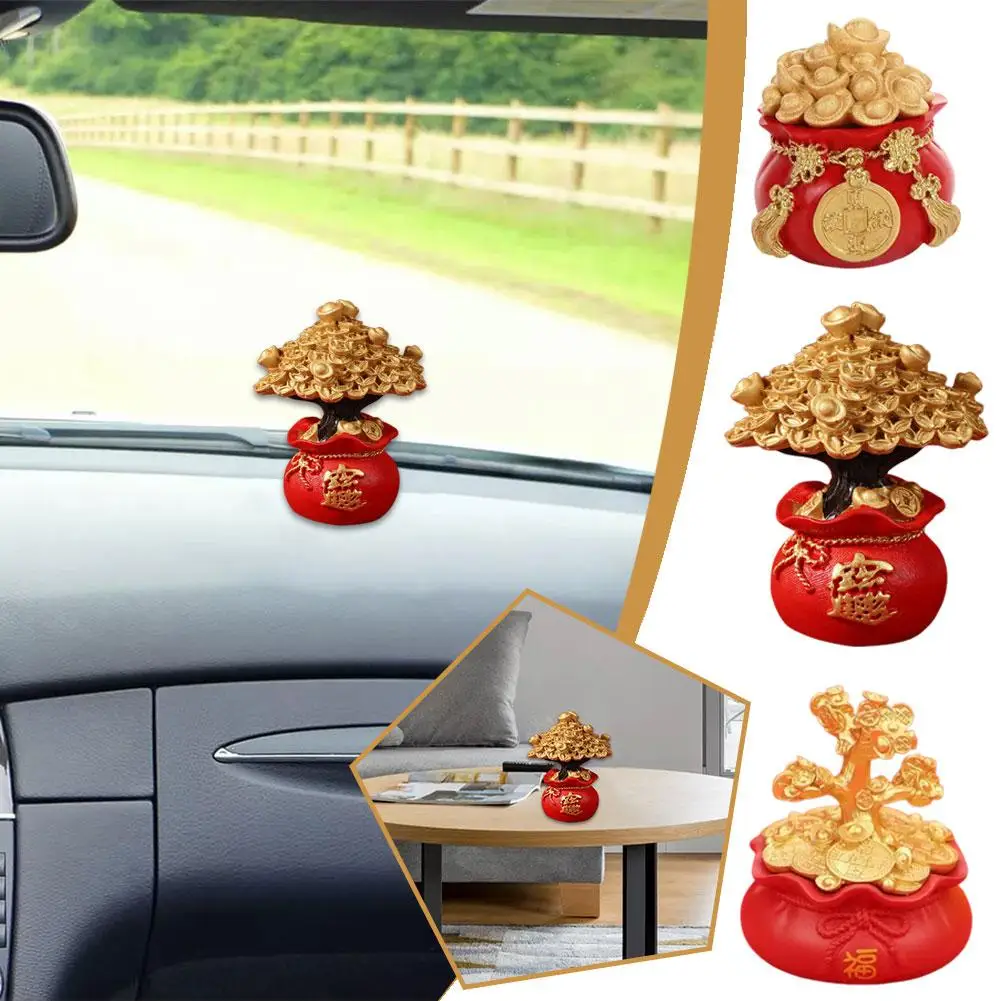 1pc Car Fortune Tree Ornaments Wealth Tree Money Bag Decoration Gold Good Crafts Ingot Car Luck Home Feng Desktop Resin Shu C6Y8