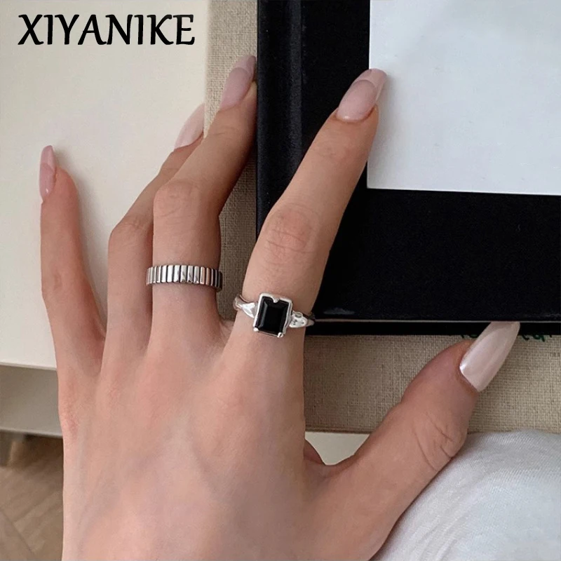 XIYANIKE Hip Hop Black Zircon Cuff Finger Rings For Men Women Punk Fashion New Jewelry Unisex Gift Party anillos mujer