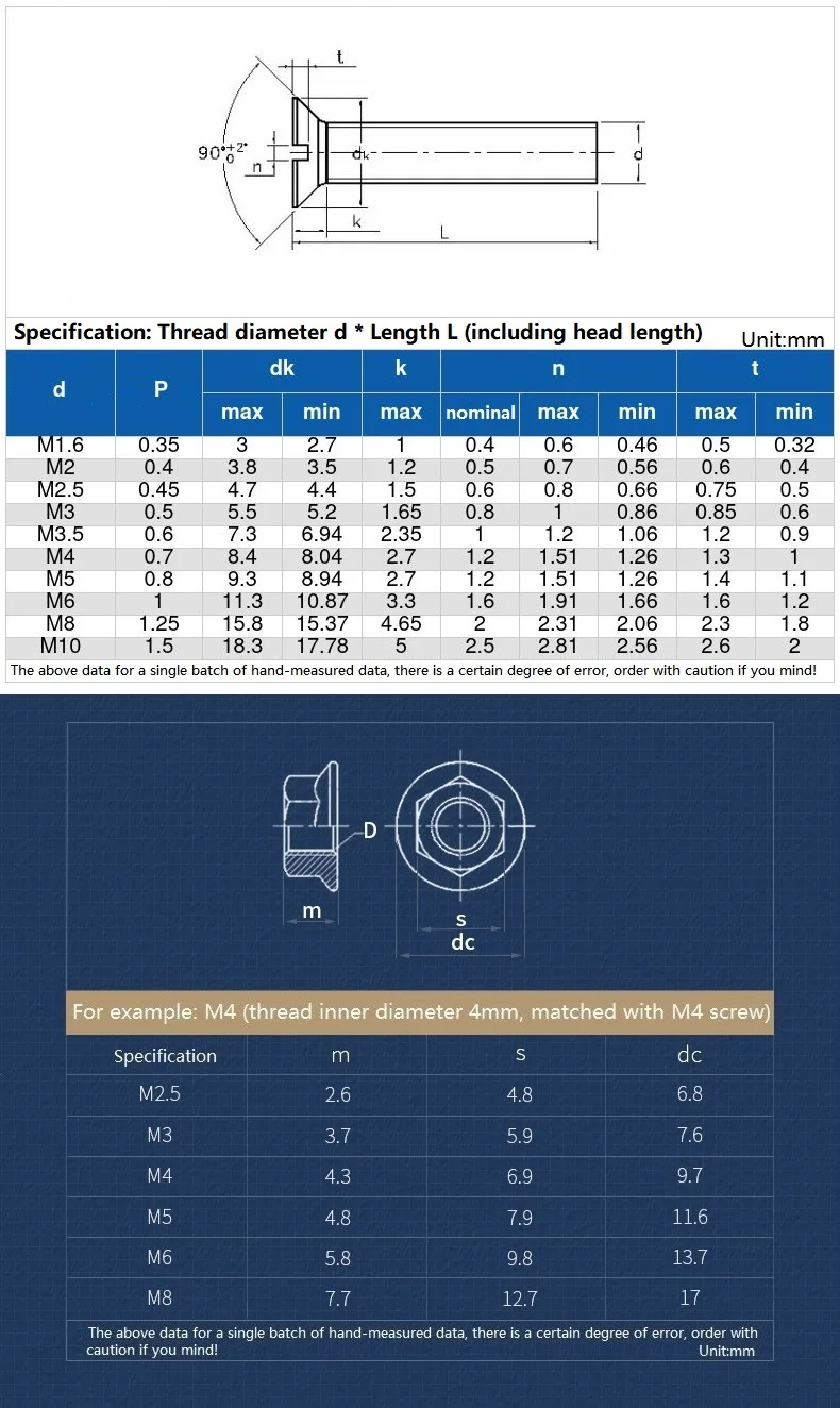 M2.5 M3 M4 M5 M6 M8 304 Stainless Steel Slotted Flat Countersunk Head Screw Bolt And Serrated Flange Nut Combination Set