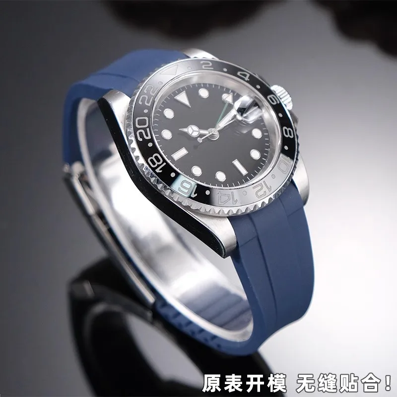 Silicone rubber watch strap 20mm black green blue white brown watchband Mineral watch lens calendar window For Rolex submariner