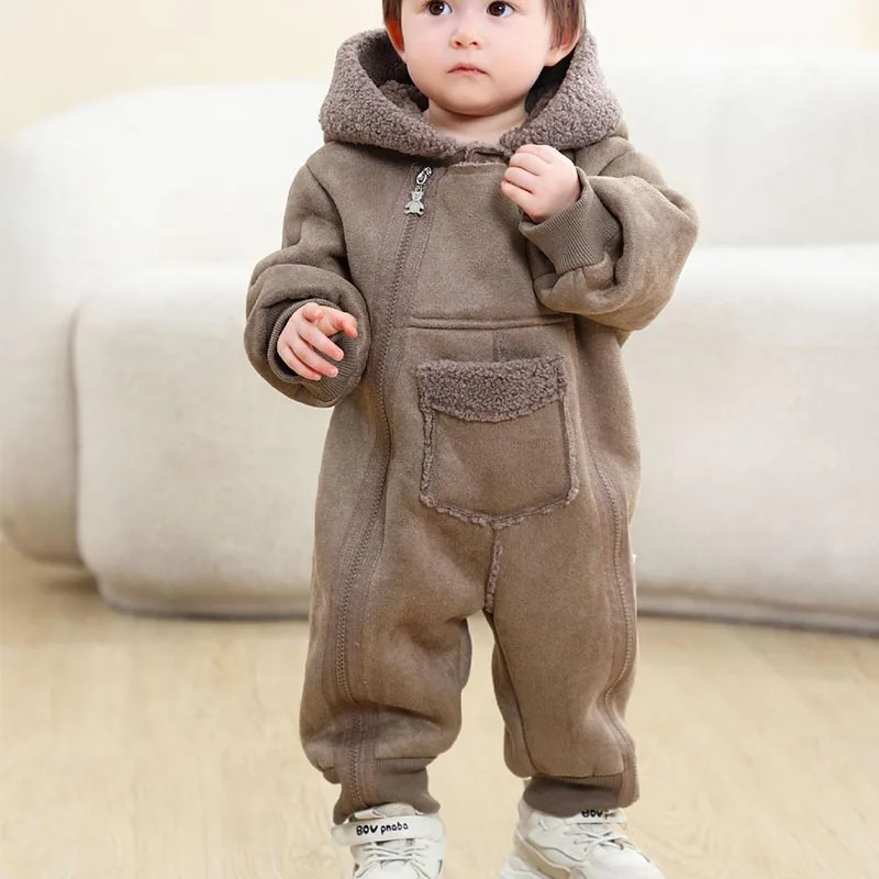 Infant Romper Fall/Winter Warm Crawling Suit Trendy Baby Clothes 0-2 Years Old Boys & Girls Outings Hooded Onesie