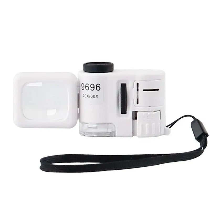 Mini Microscope for Cash Verification with Hanging Rope with Light 20X 60X for Jewelry Identification, Magnifying Glass