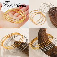 Freeteeme Minimalist 3pcs/Lot Open Bangles for Women Stainless Steel Dubai Circle Combination Bracelet Muslim Turkish Jewelry